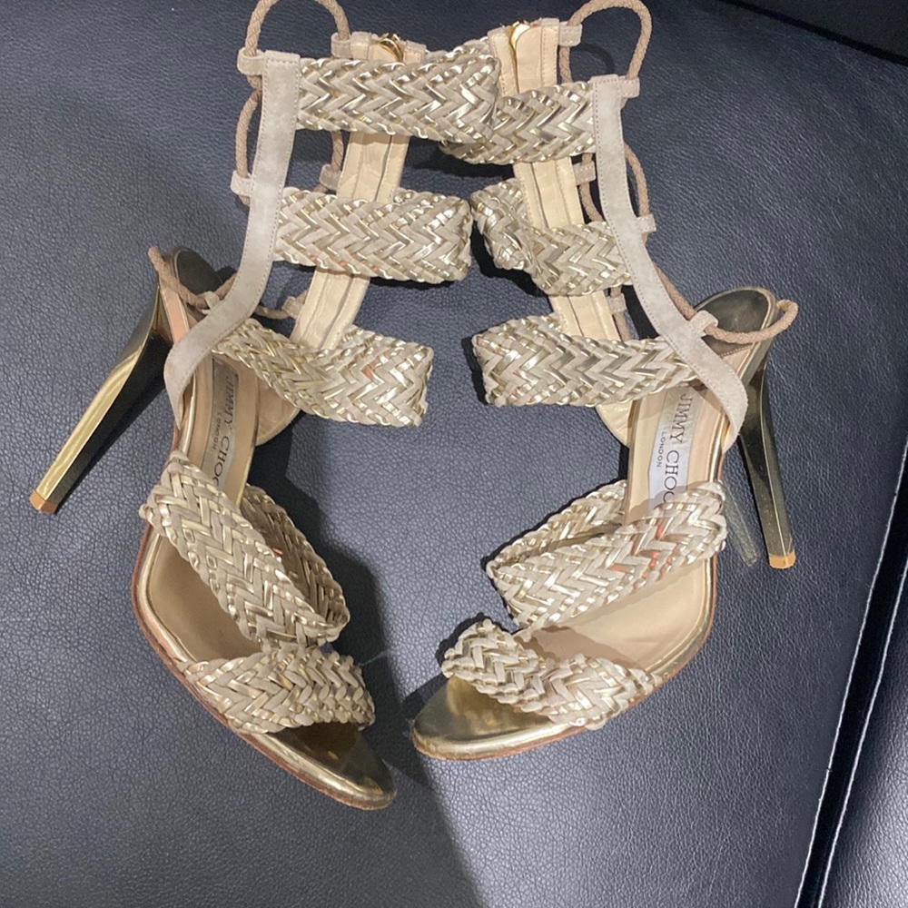 Jimmy chop gold gladiator sandals